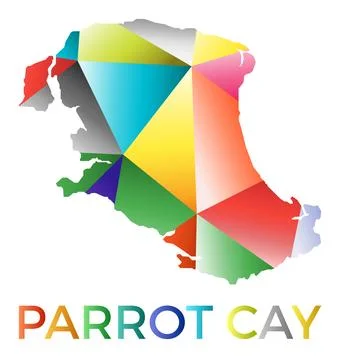 Bright colored Parrot Cay shape. Multicolor geometric style island logo. Mo.. 스톡 일러스트