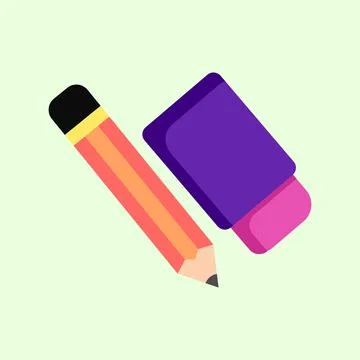 Bright colored pencil and eraser image on a light green background Stock Illustration