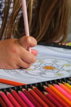 Bright colored pencils on a gray background Foto stock