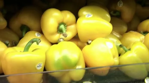 Bright Colored Peppers in Produce Stock Footage