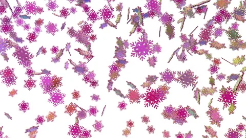 Bright colored snowflakes fall in free motion. New Year holidays concept Stock Footage 116605903