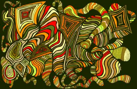 Bright, colorful, abstract pattern, many lines, waves, sketch st Stock Illustration