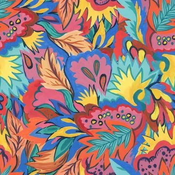 Bright colorful abstract pattern with oraganic shapes and nature elements. .. Stock Illustration