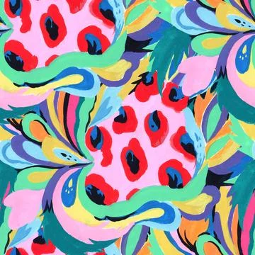 Bright colorful abstract pattern with oraganic shapes and nature elements. .. Stock Illustration