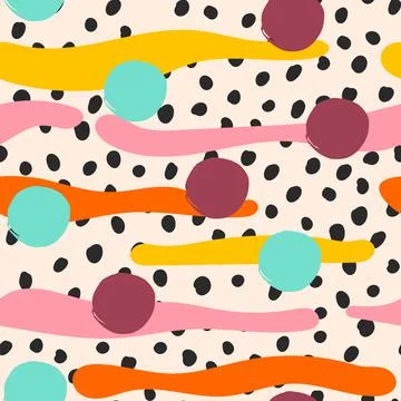 Bright colorful abstract seamless pattern with random polka dot, fluid shapes Stock Illustration