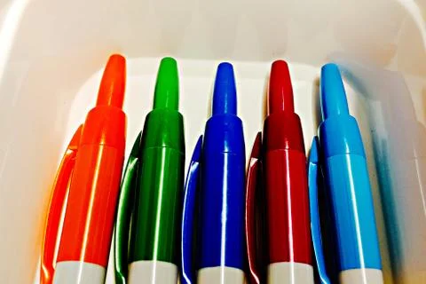 Bright Colorful Assortment Of Five Markers Stock Photos