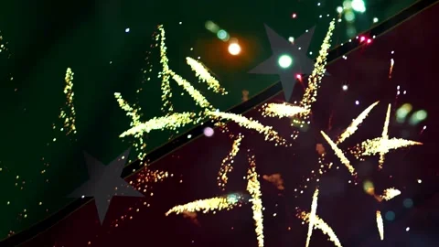 Bright colorful firework explosions illuminating the night sky with star si.. Vídeo Stock 343690174