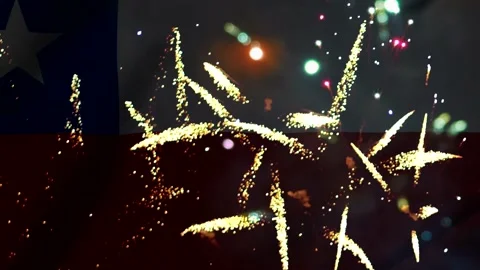 Bright colorful fireworks display exploding in the night sky over the natio.. Video stock 343690190