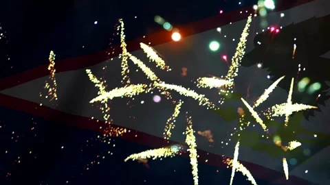 Bright colorful fireworks display exploding over the flag of american samoa.. Video stock 343690198