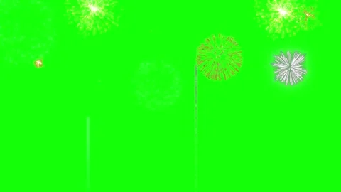 Bright Colorful Fireworks Exploding Against A Solid Green Screen Background For Video stock 338316485