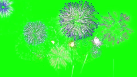 Bright Colorful Fireworks Exploding Against A Solid Green Screen Background For Stock Footage 339124127