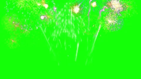 Bright colorful fireworks exploding against a solid green screen background Stock Footage 345303844
