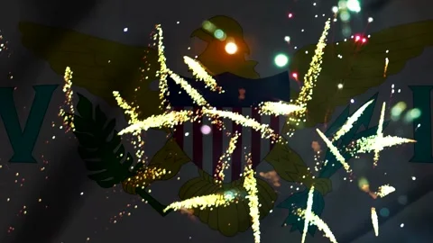 Bright colorful fireworks exploding in front of the flag of the United Stat.. Vídeo Stock 343690267