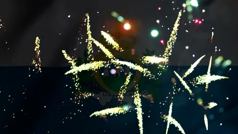 Bright colorful fireworks exploding in front of the national flag of san mari 库存影片 343690298