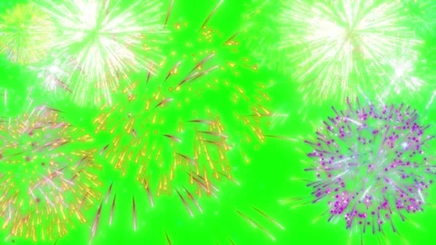 Bright colorful fireworks exploding on a green screen background for video Stock-Footage 345016239