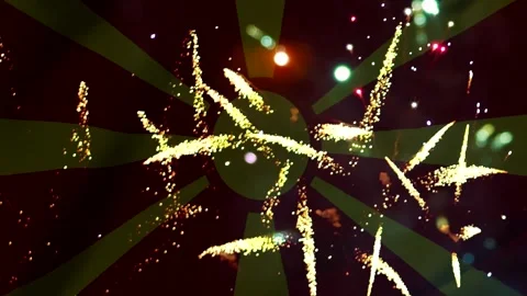 Bright colorful fireworks exploding in the night sky over a stylized ray ba.. Vídeos de archivo 343690362