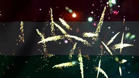 Bright colorful fireworks exploding in the night sky over the national hung.. 库存影片 343690419