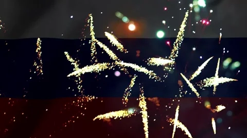 Bright colorful fireworks exploding in the night sky over the national flag.. Vídeos de archivo 343690426