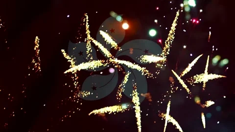 Bright colorful fireworks exploding in the night sky with a subtle floral s.. Video stock 343690427