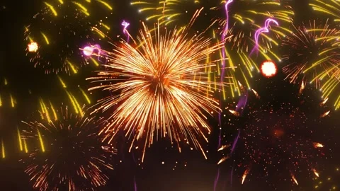 Bright colorful fireworks exploding in the night sky during a festive Vídeos de archivo 344365973