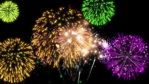 Bright colorful fireworks exploding in the night sky for celebration and Vídeos de archivo 344625912