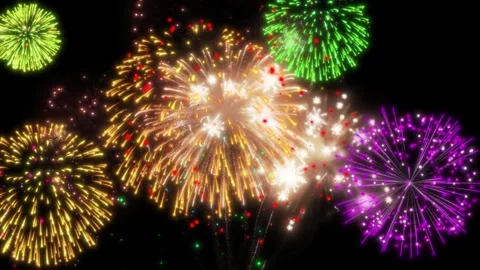 Bright colorful fireworks exploding in the night sky for celebration and Stock-Footage 344918203