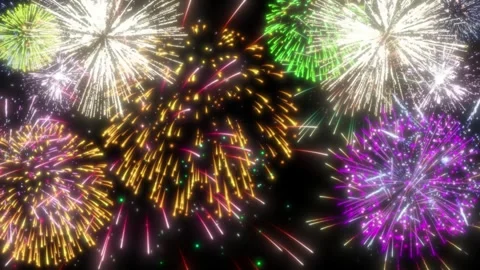 Bright colorful fireworks exploding in the night sky for celebration and Stock-Footage 345016246