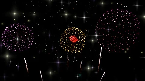 Bright colorful fireworks exploding in the night sky with sparkling star effects Stockbeeldmateriaal 345854517
