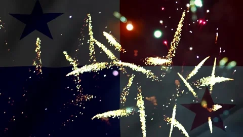 Bright colorful fireworks exploding over the national flag of Panama during.. Video stock 343690508