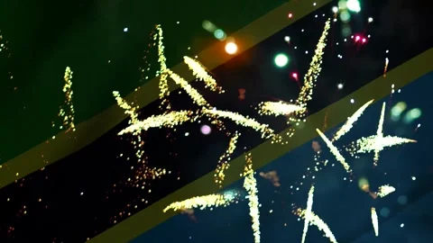 Bright colorful fireworks exploding over the national flag of tanzania duri.. Видео 343690521