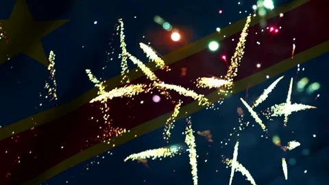 Bright colorful fireworks exploding over the national flag of the Democrati.. Stock Footage 343690527