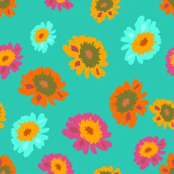 Bright, colorful floral vector repeat pattern win vibrant orange, yellow and  스톡 일러스트