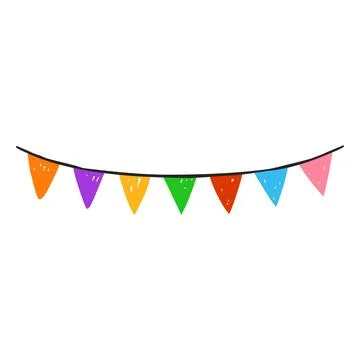 A bright, colorful garland of triangular flags on a rope, pencil drawing. Stock Illustration