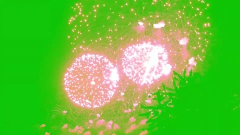 Bright colorful glowing fireworks exploding against green screen background Video stock 340994828
