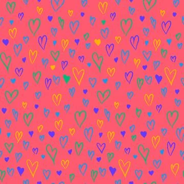 Bright Colorful Grunge Seamless Pattern With Hearts 스톡 일러스트