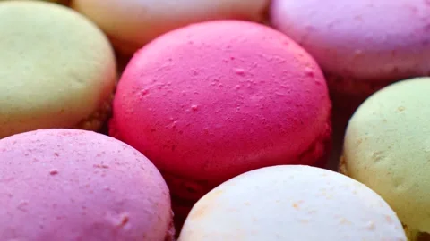 Bright colorful macaron buiscuits circle rotation close up Stock Footage 266006804