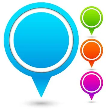 Bright, colorful map marker, map pin vector in 4 colors. Stock Illustration
