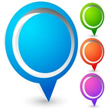 Bright, colorful map marker, map pin vector in 4 colors. Stock Illustration