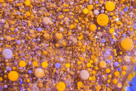 Bright colorful multicolored bubbles on the surface of the water. Abstract pa Illustrazione stock