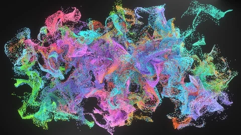 Bright colorful particles flow in space on a black background, rainbow dust, 3D  Stock Footage 127983309