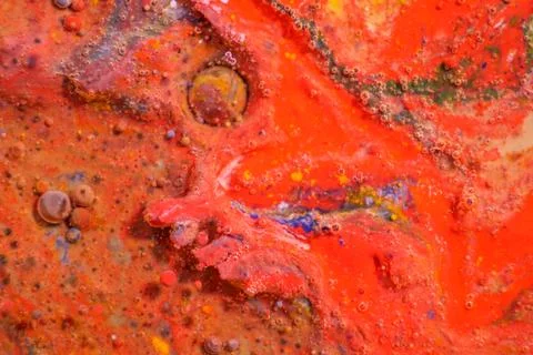 Bright colorful red bubbles on the surface of the water. Abstract paint bubbl Illustrazione stock