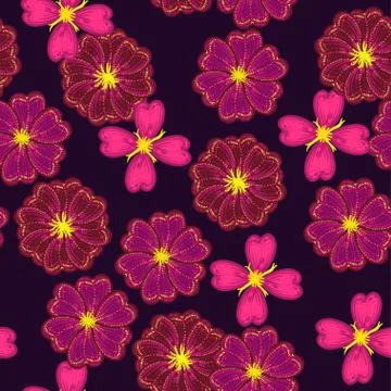 Bright colorful retro seamless pattern with flowers Stock Illustration
