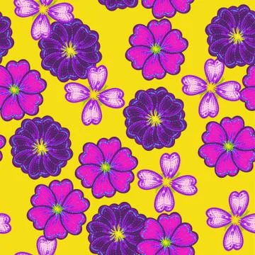 Bright colorful retro seamless pattern with flowers Illustrazione stock