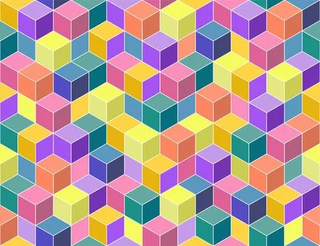Bright colorful seamless geometric pattern. Repeatable 3d cubes background Stock Illustration