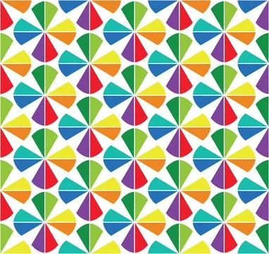 Bright colorful seamless geometric pattern with abstract pinwheel shapes. R.. Stock Illustration