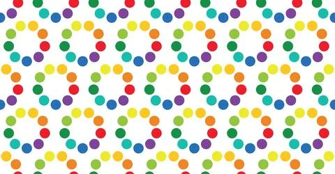 Bright colorful seamless pattern with abstract rainbow polka dot circles. Geo 库存插图