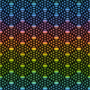 Bright colorful seamless pattern. Black circles Rainbow lilac pink green purp Stock Illustration