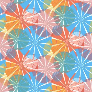 Bright colorful seamless pattern, blue red yellow umbel flower for textile an Illustrazione stock