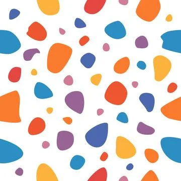 Bright colorful seamless terrazzo pattern with playful abstract shapes on w.. Stock Illustration