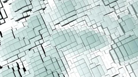Bright colorful shiny solid squares floating in a wavy shape background. Stock Illustration
